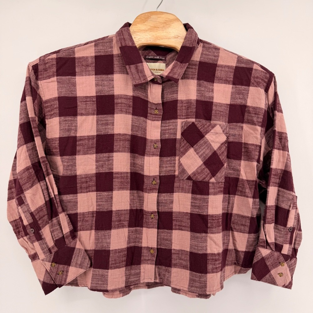 Scotch & Soda Flannel Women Large Red Buffalo Check Plaid Button Down Shirt NEW